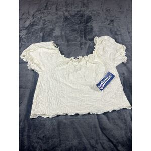Freshman 1996 Crocheted Square Neck Ruffled‎ Cap Sleeve Crop Top- XL- NWT